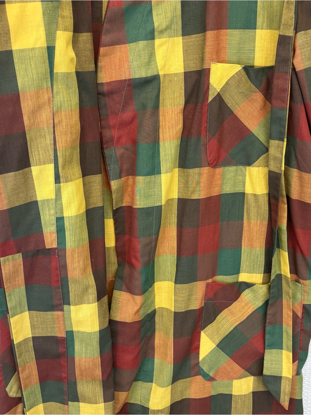 Men's Plaid Long Coat in Red, Yellow & Green - Picture 6 of 11